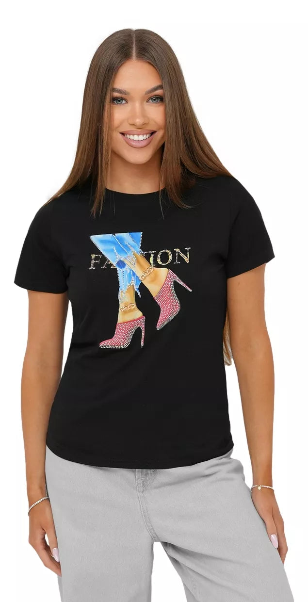 Moteriški juodos spalvos marškinėliai Fact