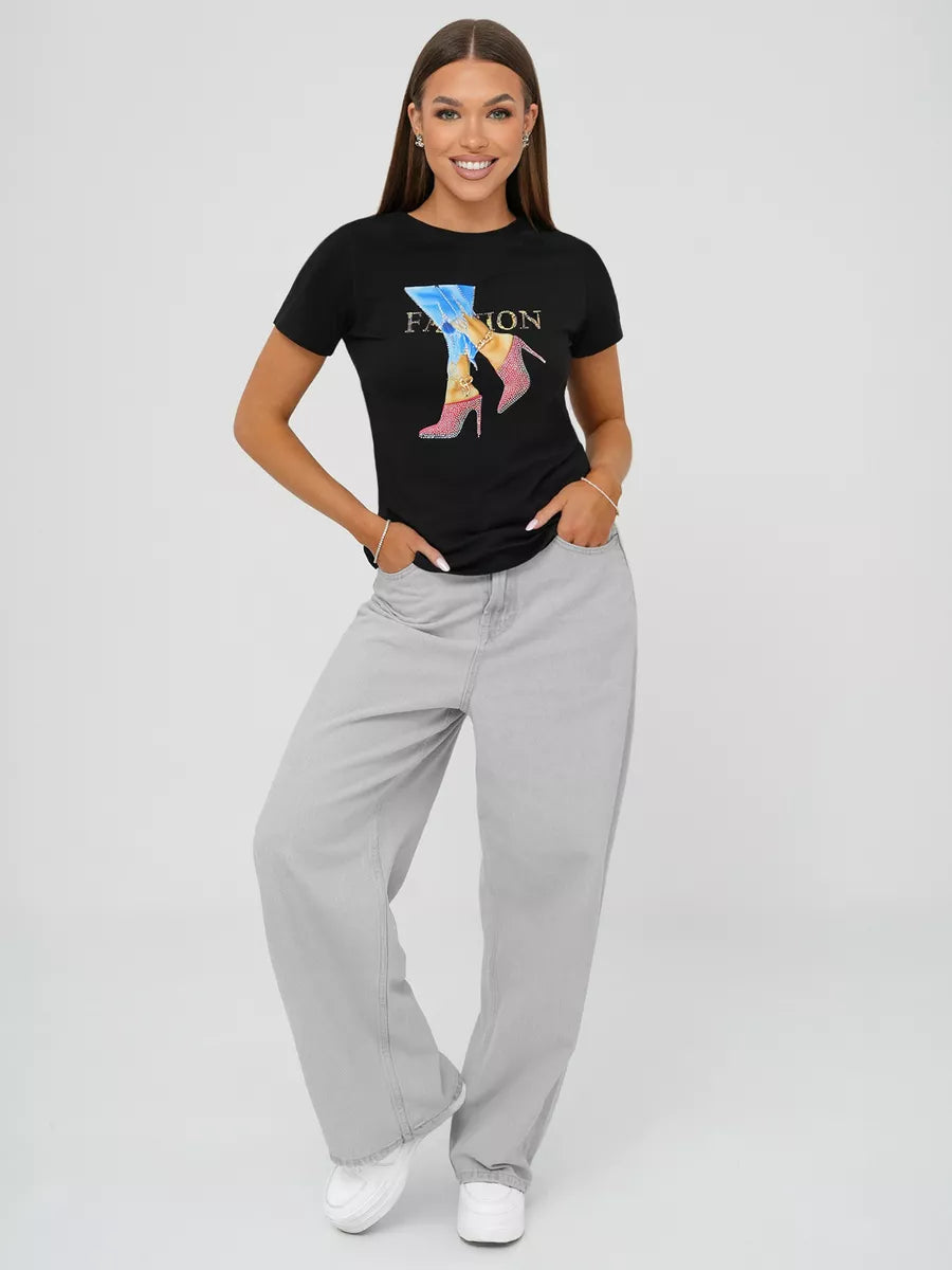 Moteriški juodos spalvos marškinėliai Fact