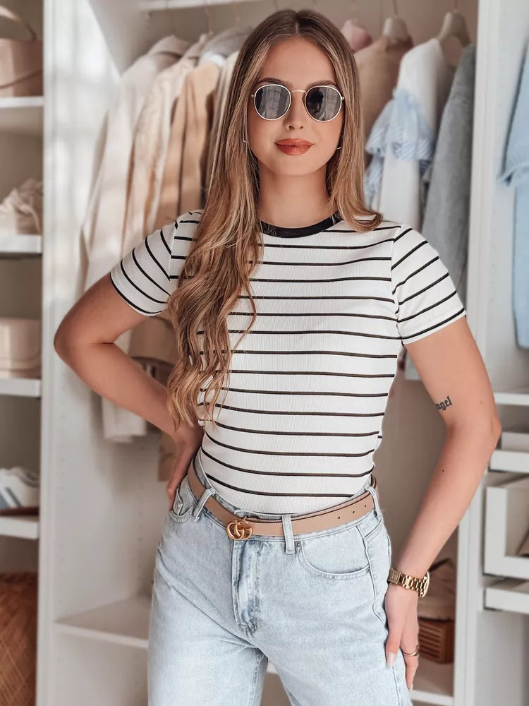 Moteriški balti dryžuoti marškinėliai Liness