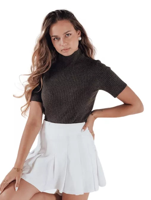 Moteriškas tamsiai rudas megztinis Bela