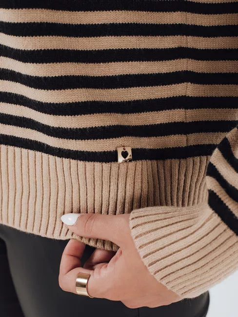 Moteriškas rudas dryžuotas megztinis Elvara