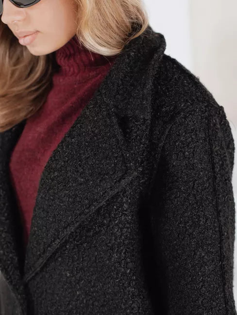 Moteriškas juodas ilgas avikailio paltas Tomson