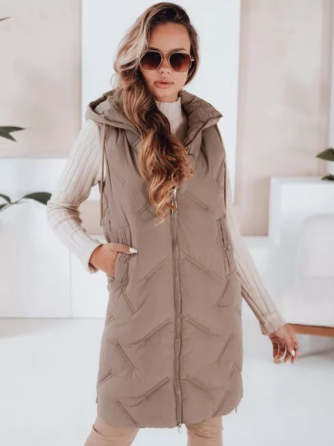 Moteriška tamsiai rusva ilga liemenė Lino