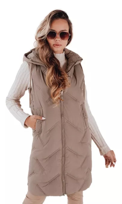 Moteriška tamsiai rusva ilga liemenė Lino