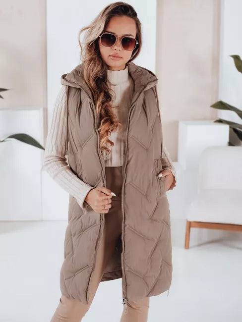 Moteriška tamsiai rusva ilga liemenė Lino