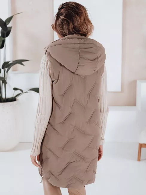 Moteriška tamsiai rusva ilga liemenė Lino