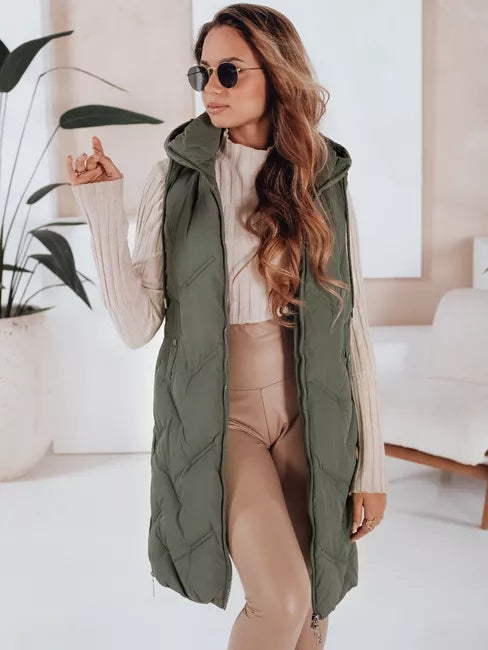 Moteriška žalia ilga liemenė Lino