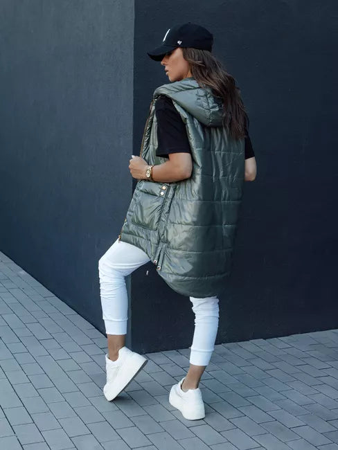 Moteriška tamsiai žalia blizgi liemenė Jess