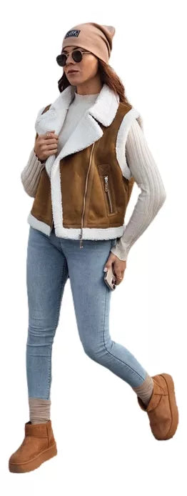 Moteriška ruda liemenė su kailiuku Wool