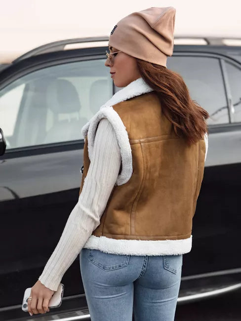 Moteriška ruda liemenė su kailiuku Wool