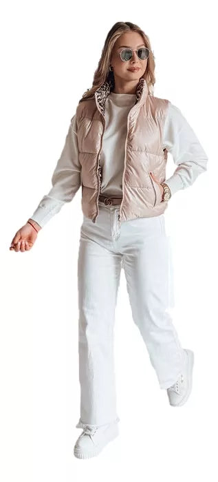 Moteriška šviesiai rožinė dvipusė liemenė Puff