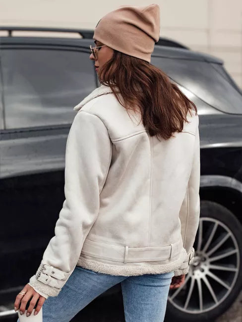 Moteriška balta striukė su kailiuku Lever