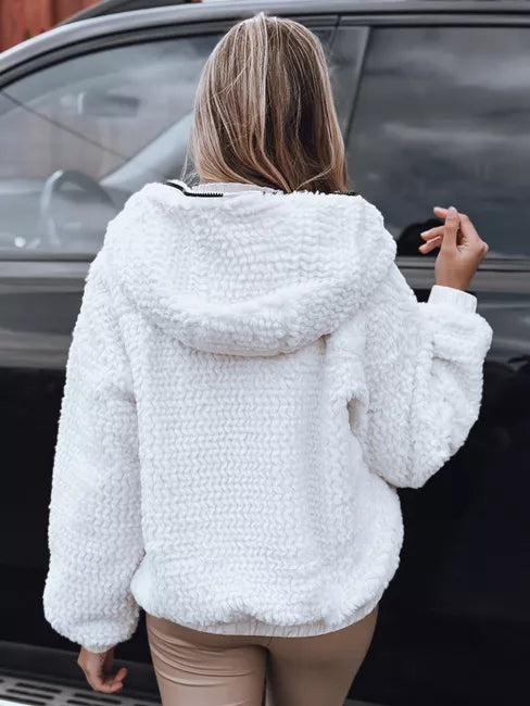 Moteriškas baltas kailinis švarkas su gobtuvu Jules