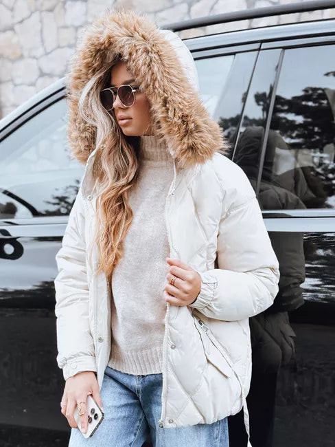 Moteriška balta žieminė striukė su gobtuvu Mari