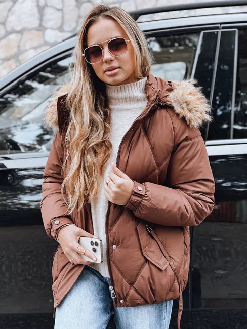 Moteriška ruda žieminė striukė su gobtuvu Mari