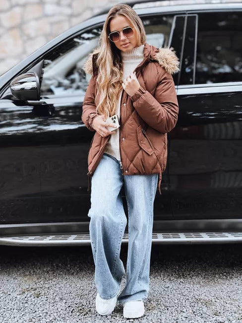 Moteriška ruda žieminė striukė su gobtuvu Mari