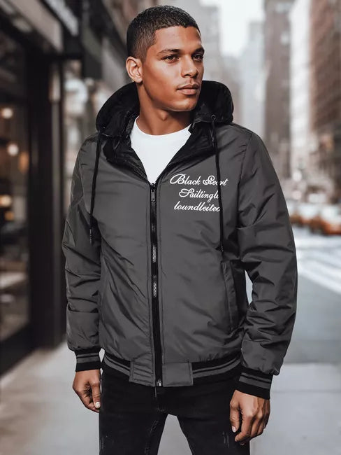 Vyriška dvipusė juoda striukė su gobtuvu Linde