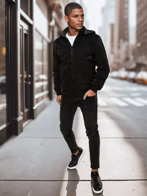 Vyriška dvipusė juoda striukė su gobtuvu Linde