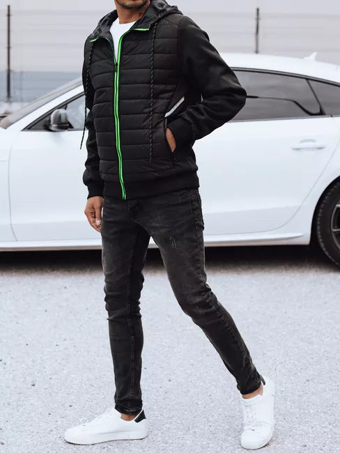 Vyriška juoda striukė su gobtuvu Stress