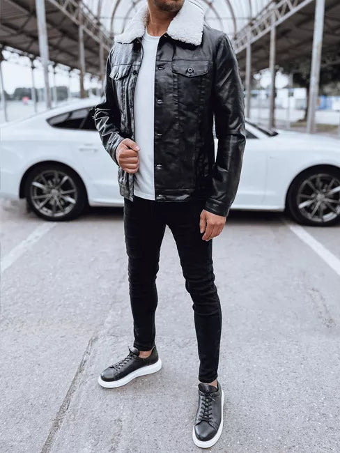 Vyriška juoda odinė striukė Rocks