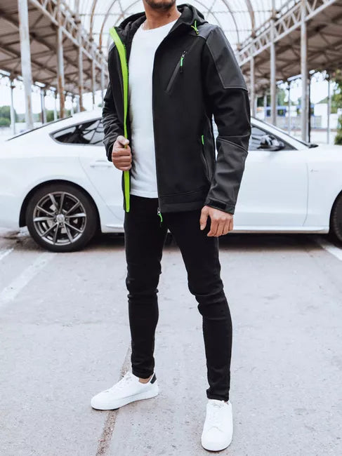 Vyriška juoda striukė su gobtuvu Port