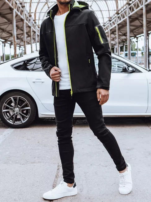 Vyriška juoda striukė su gobtuvu Retro