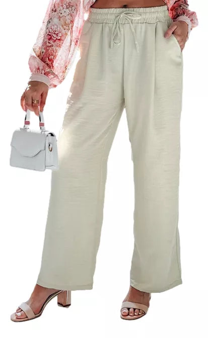 Moteriškos plačios kelnės žalios spalvos Milin