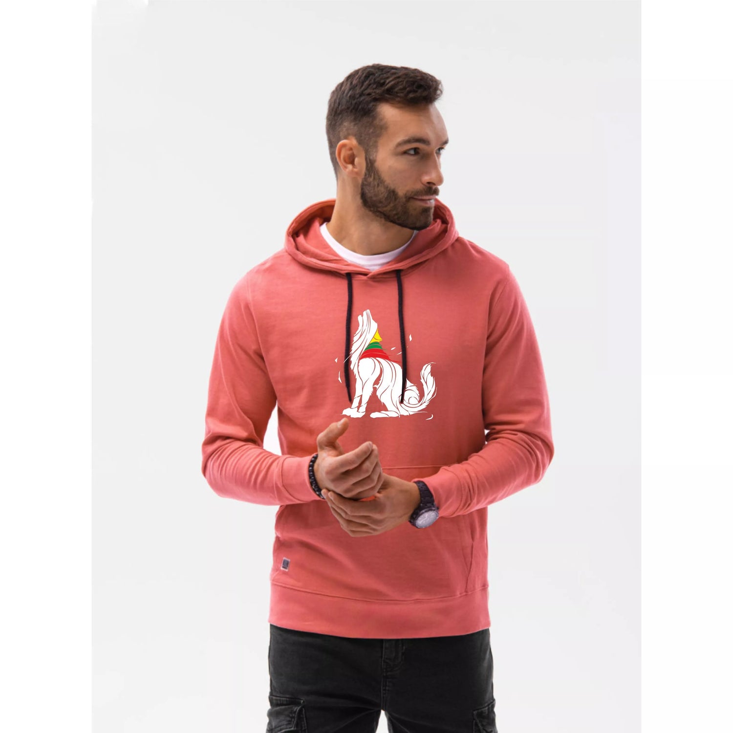 Rožinės spalvos džemperis su gobtuvu Vilkas