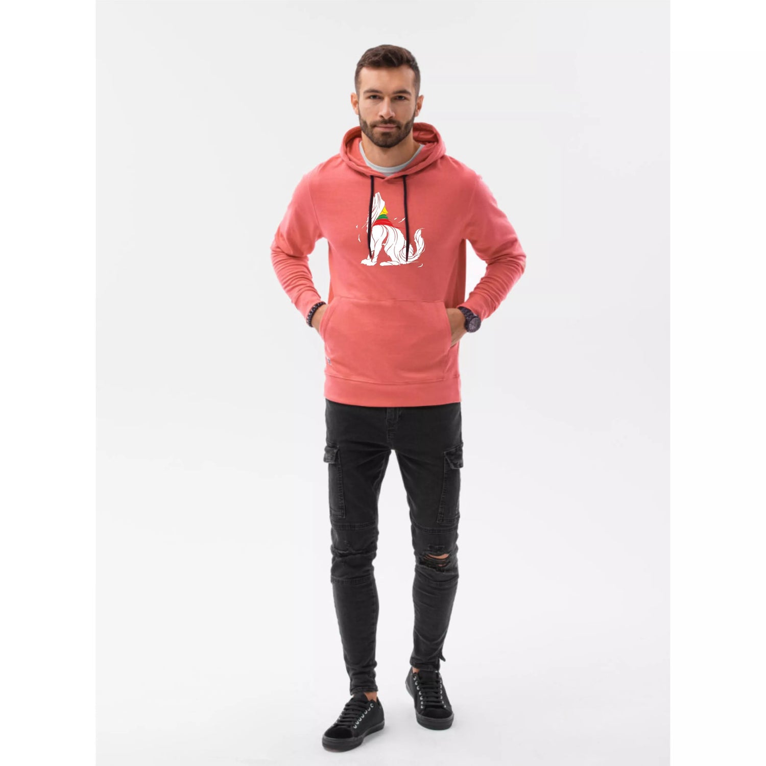 Rožinės spalvos džemperis su gobtuvu Vilkas