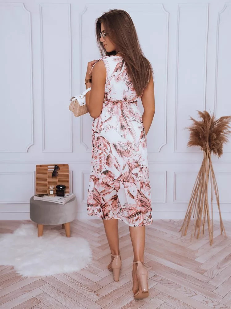 Moteriška balta su rausvomis gėlėmis suknelė Balu