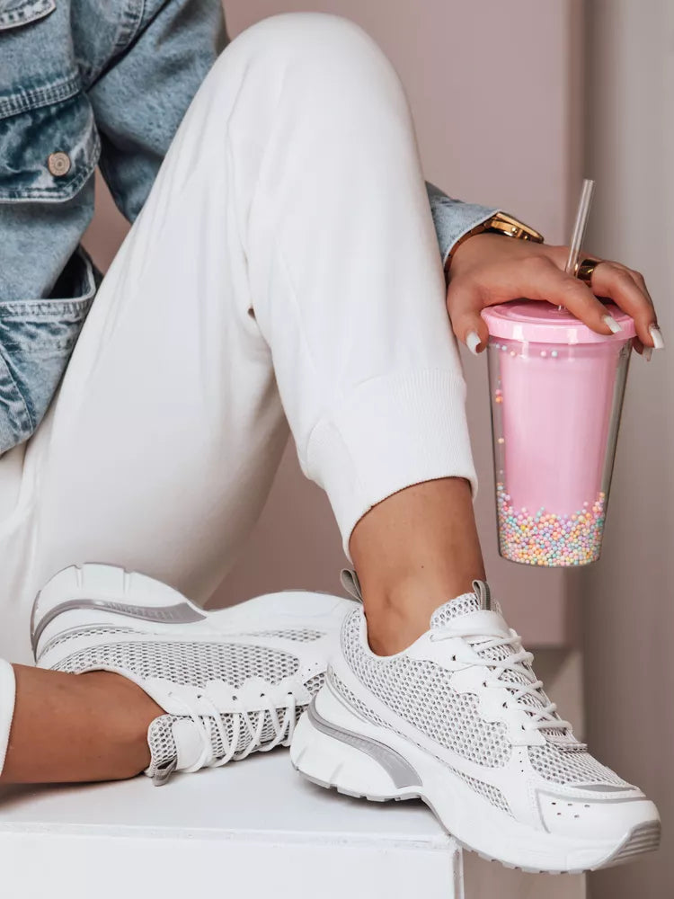 Moteriški balti su sidabro detalėmis laisvalaikio batai Dinamic