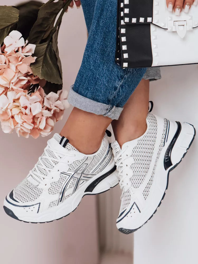 Moteriški balti su tamsiai mėlynomis detalėmis laisvalaikio batai Dinamic