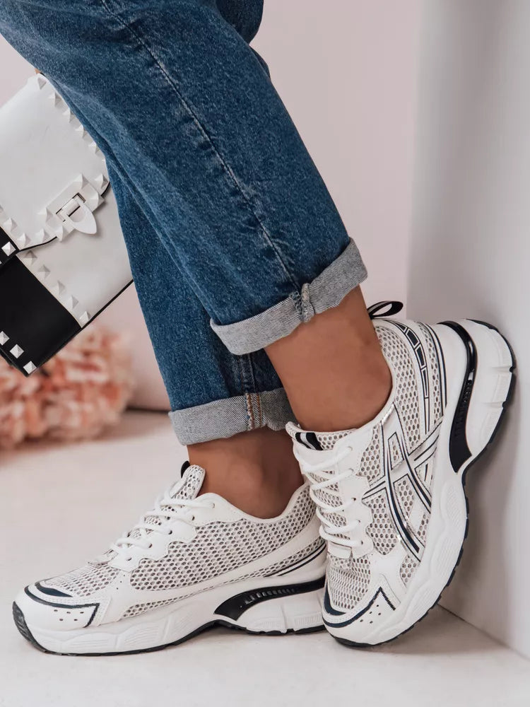 Moteriški balti su tamsiai mėlynomis detalėmis laisvalaikio batai Dinamic