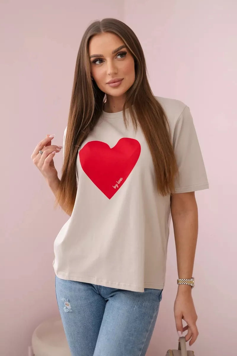 Moteriški smėlinės spalvos marškinėliai Madame