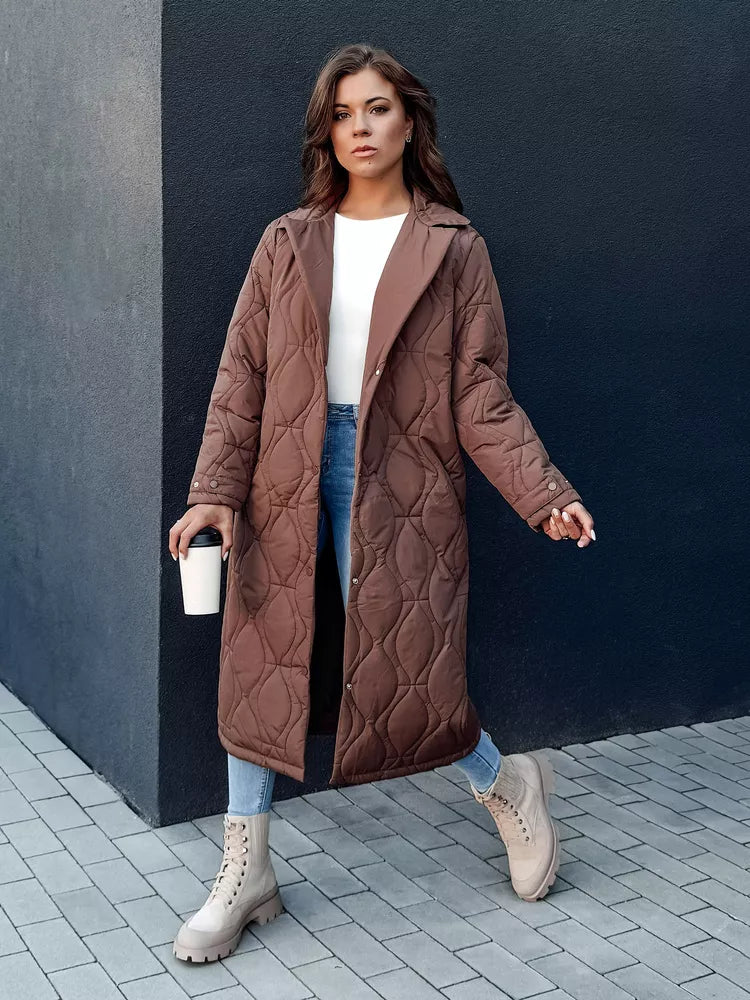 Moteriškas rudas dygsniuotas paltas Dify