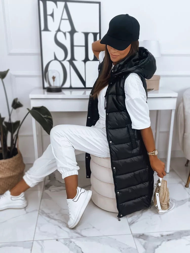 Moteriškas juoda liemenė su gobtuvu Visan