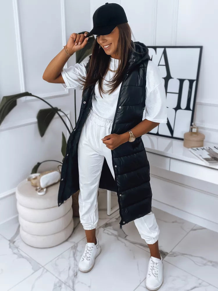 Moteriškas juoda liemenė su gobtuvu Visan