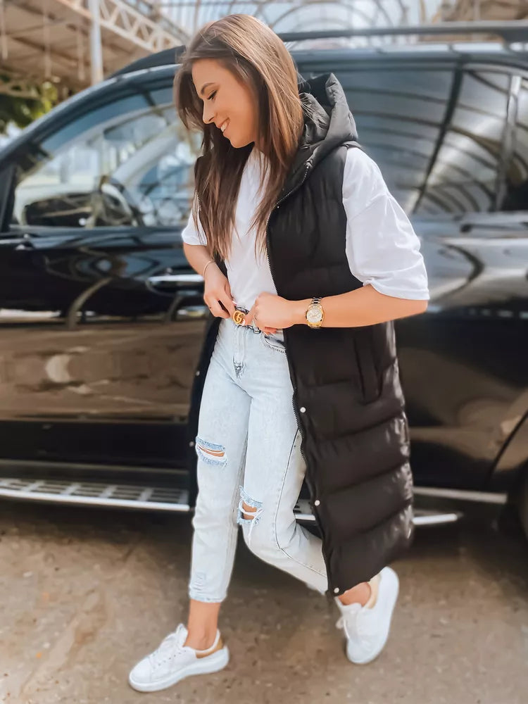 Juoda moteriška liemenė su gobtuvu Luves