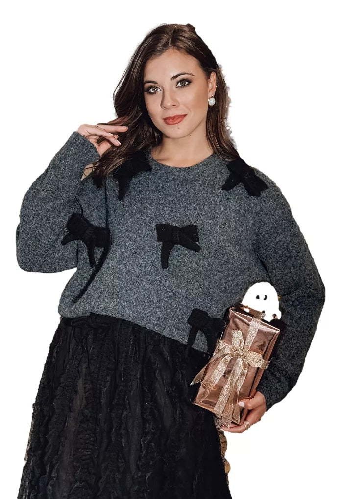 Moteriškas juodas megztinis Bow