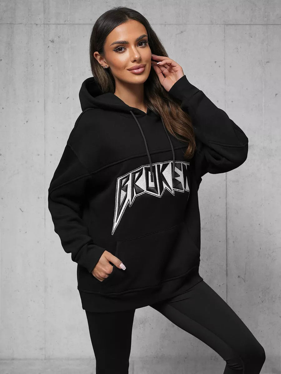 Moteriškas juodas džemperis Broken