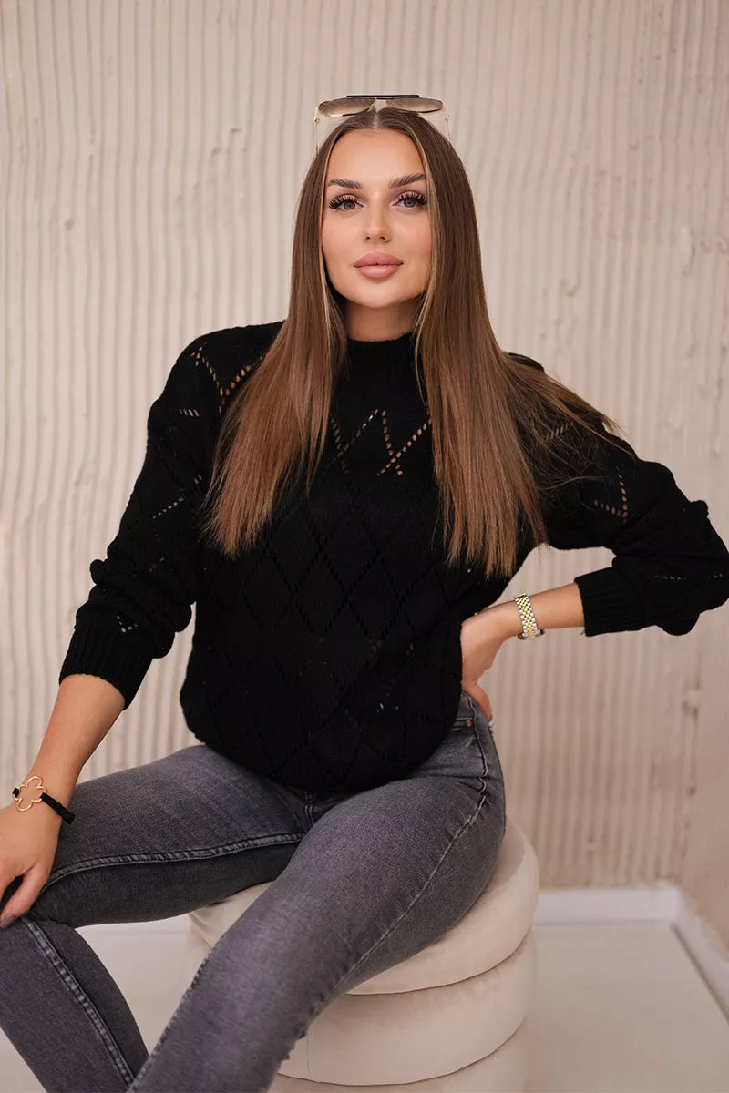 Moteriškas juodas megztinis Rombas