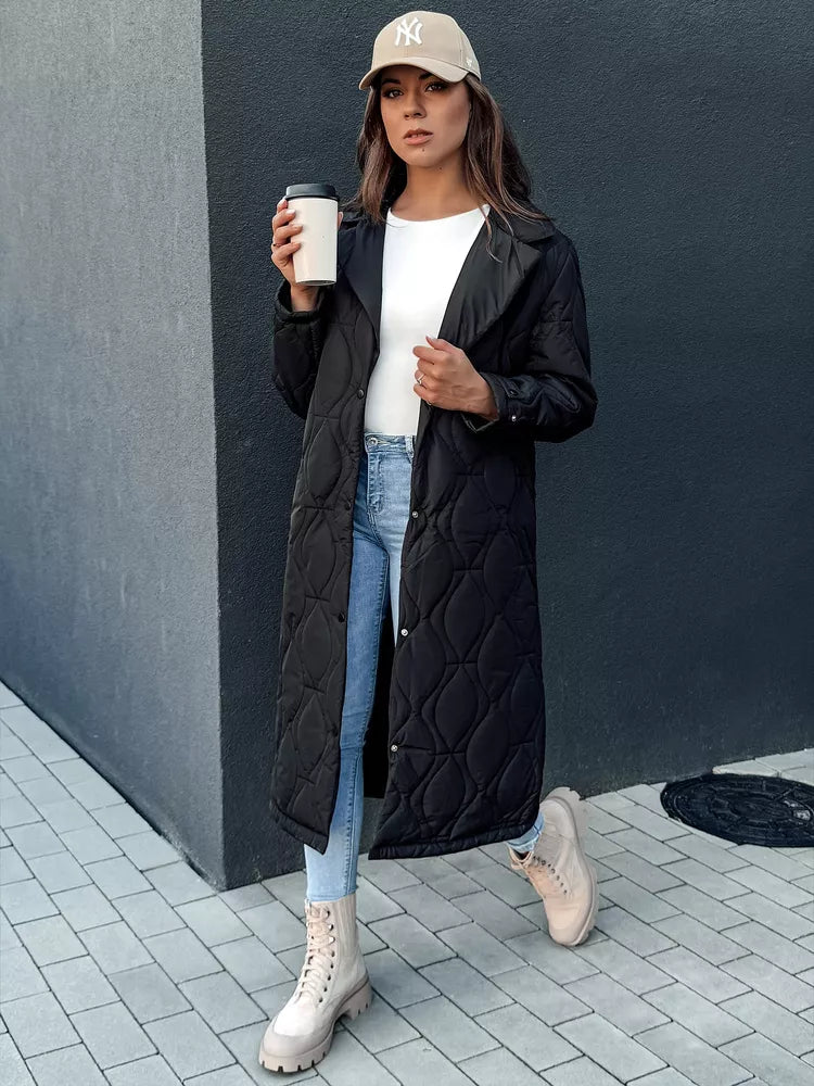 Moteriškas juodas dygsniuotas paltas Dify