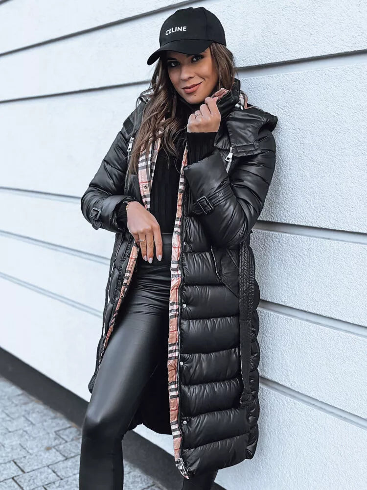 Moteriškas juodas žieminis paltas Flake