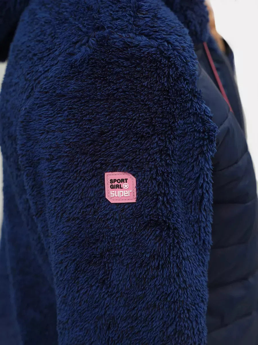 Moteriška plona tamsiai mėlyna pūkuota striukė Amor