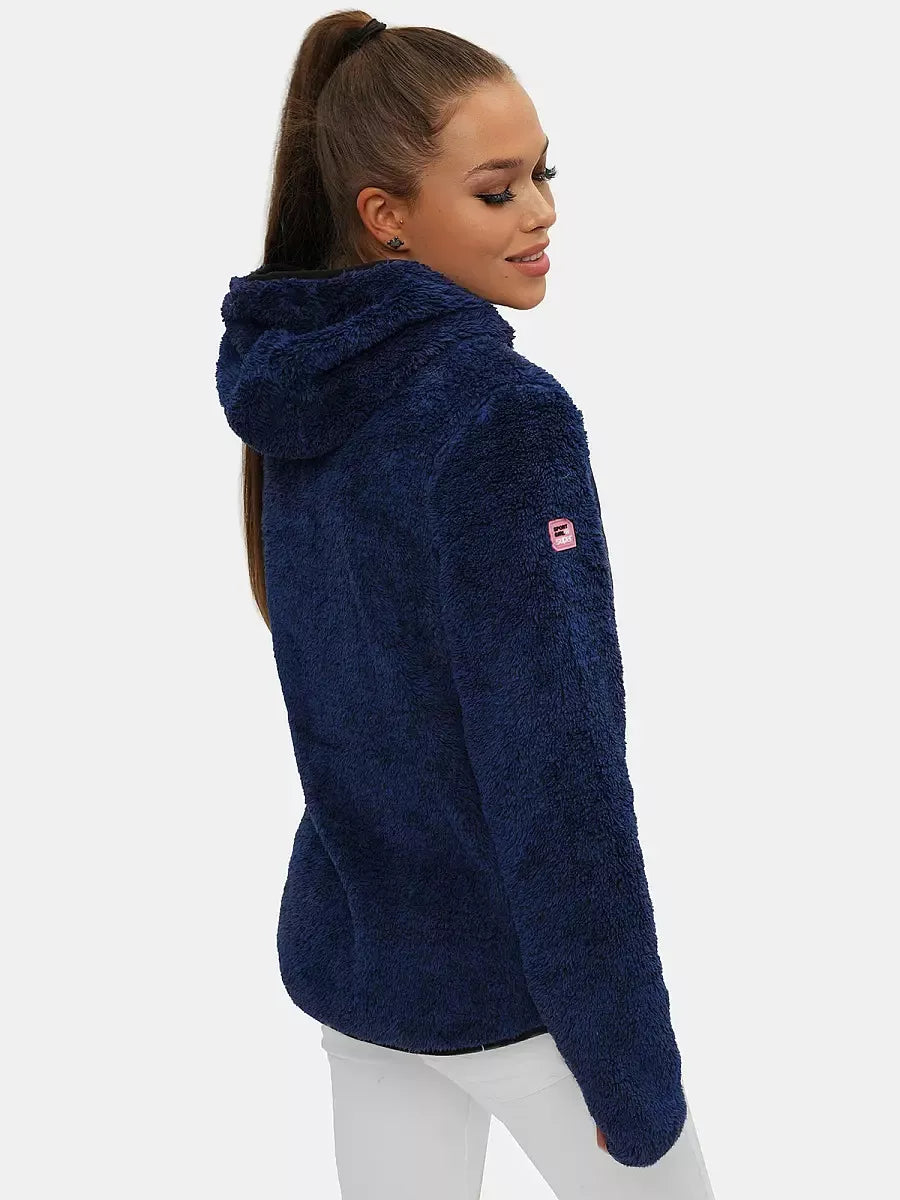 Moteriška plona tamsiai mėlyna pūkuota striukė Amor