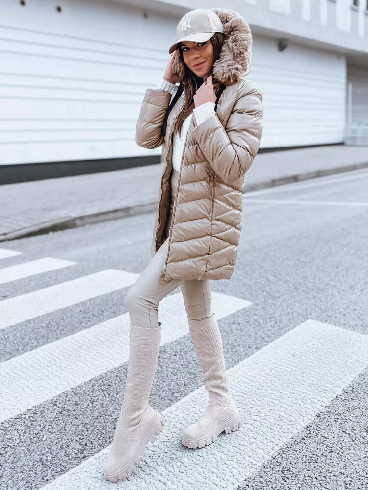 Moteriška šviesiai rusva dygsniuota striukė Crystal