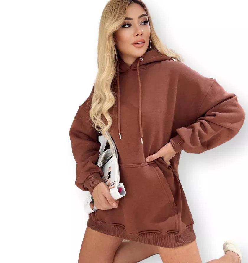 Moteriška tamsiai ruda tunika su gobtuvu Narol