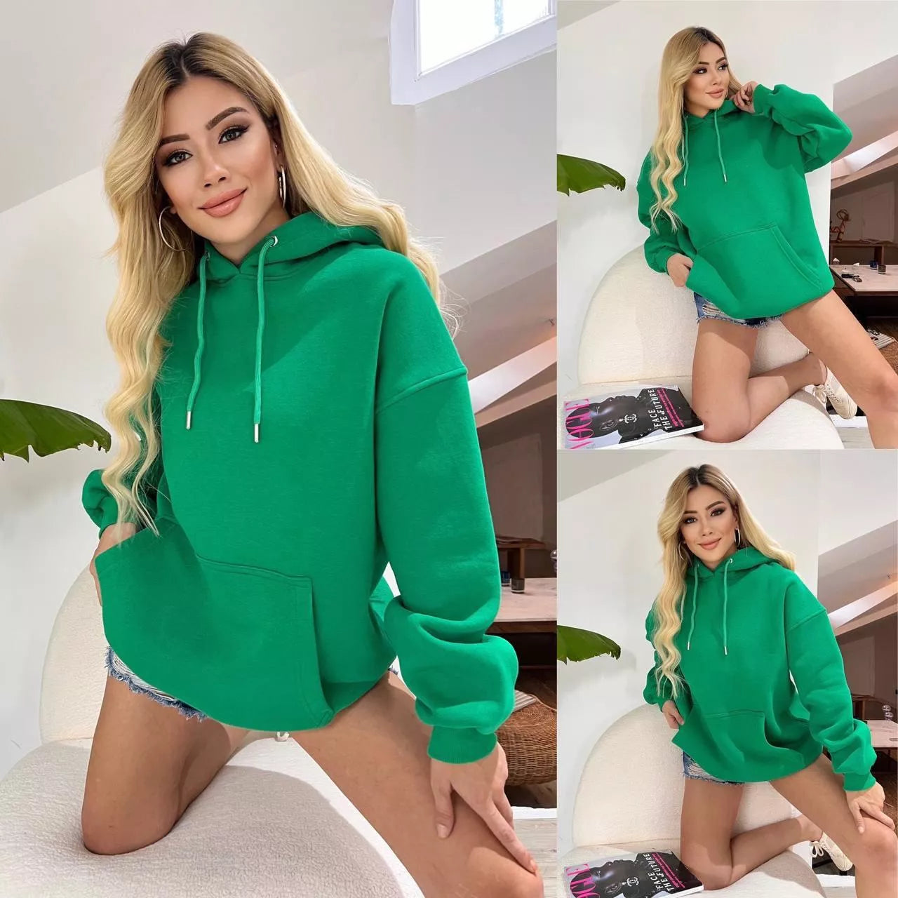 Moteriška tamsiai žalia tunika su gobtuvu Narol