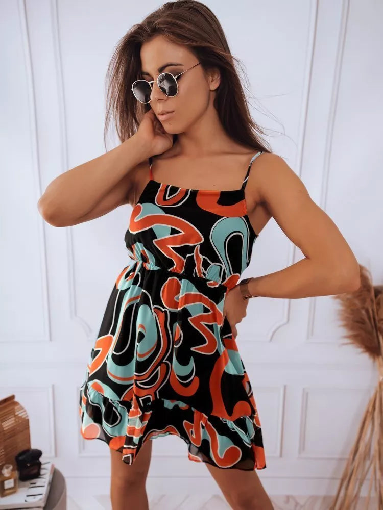 Moteriška vasarinė suknelė juoda su ornamentais Dilon