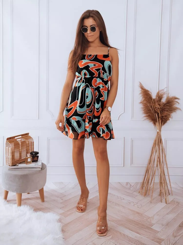 Moteriška vasarinė suknelė juoda su ornamentais Dilon